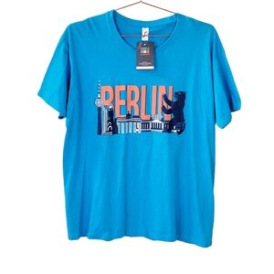 BERLIN Germany Skyline Aqua Short Sleeve Shirt Size XL